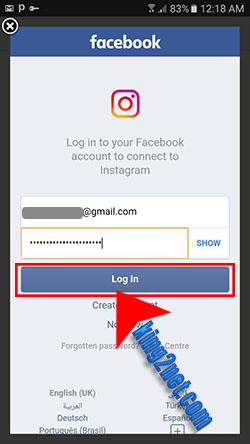 recover instagram Log in with Facebook